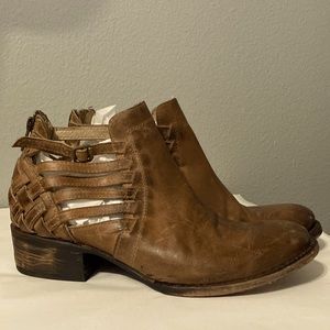 Freebird by Steven Slat Strappy Buckled Cognac Brown Leather Booties Size 8